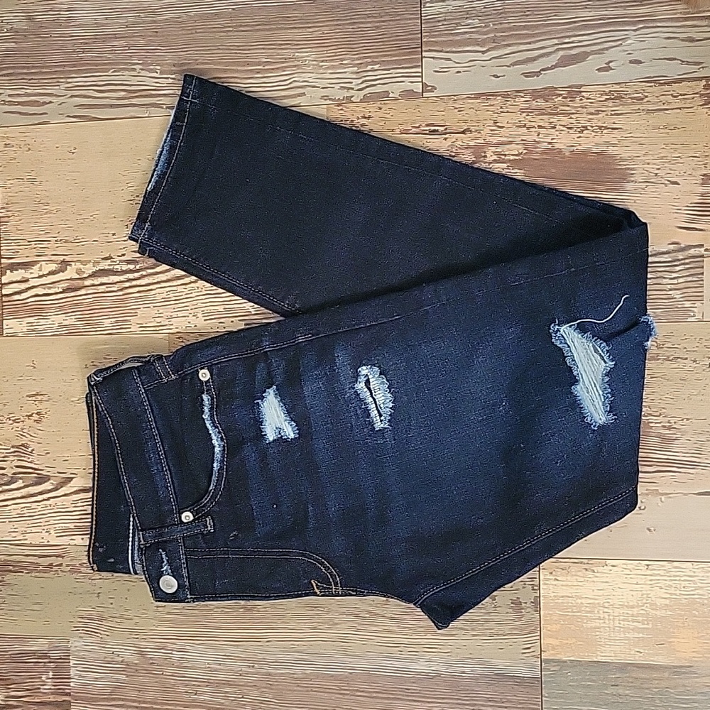 Abercrombie & Fitch Men's Straight Dark Indigo Distressed Jeans - Picture 6 of 6